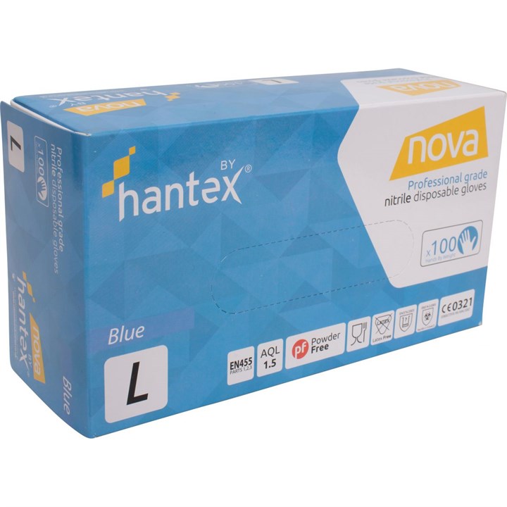 Hantex&reg; Nova - Blue 3 Mil Nitrile Powderfree Box of 100 Alternative Image