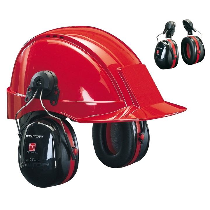 3M™ PELTOR™ Optime™ III Earmuffs, H540P3E-413-SV, 34 dB, Black/Red, Helmet Mounted