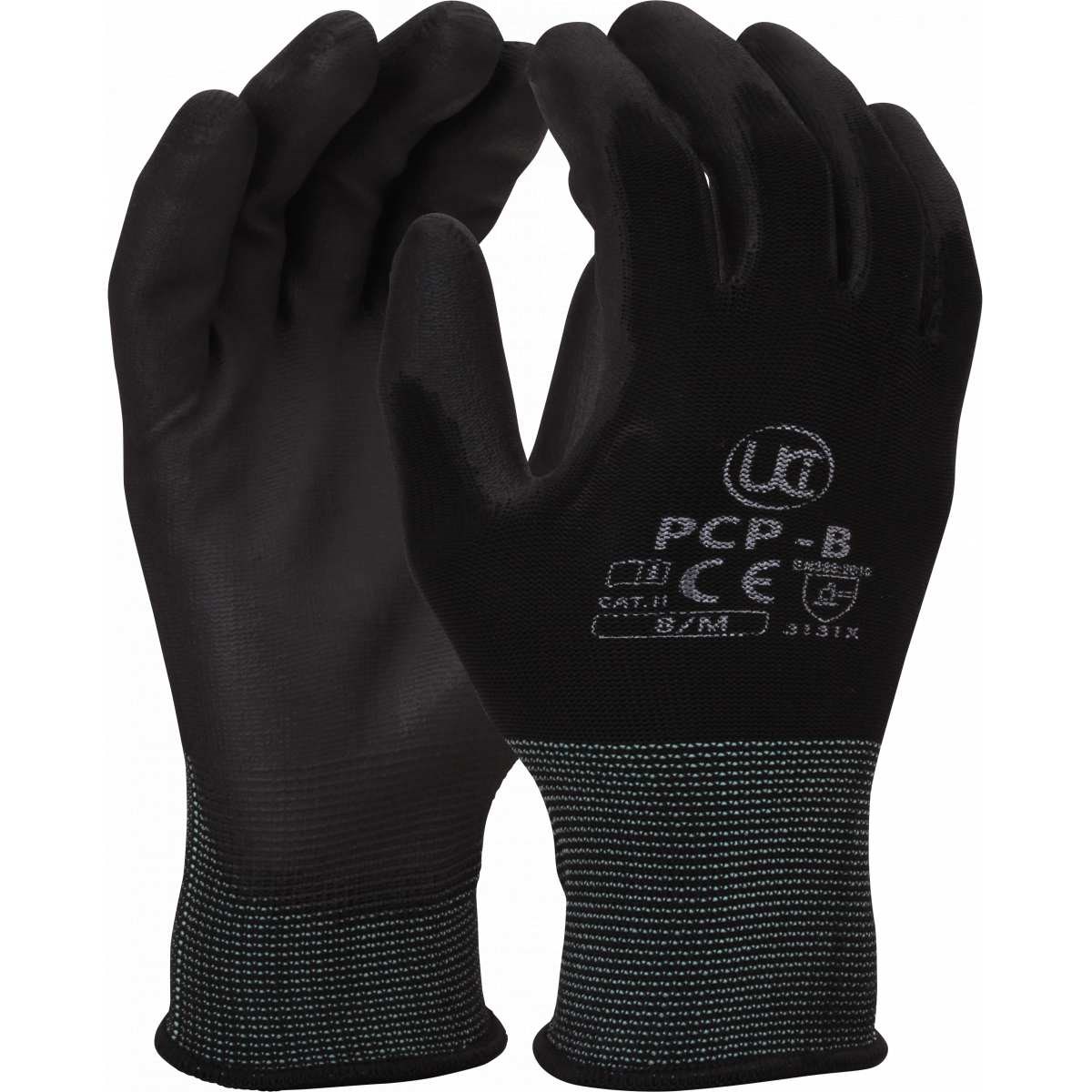 50 Pairs Of UCI PCP-B Black PU Precise Palm Coated Safety Work Gloves Size 9 
