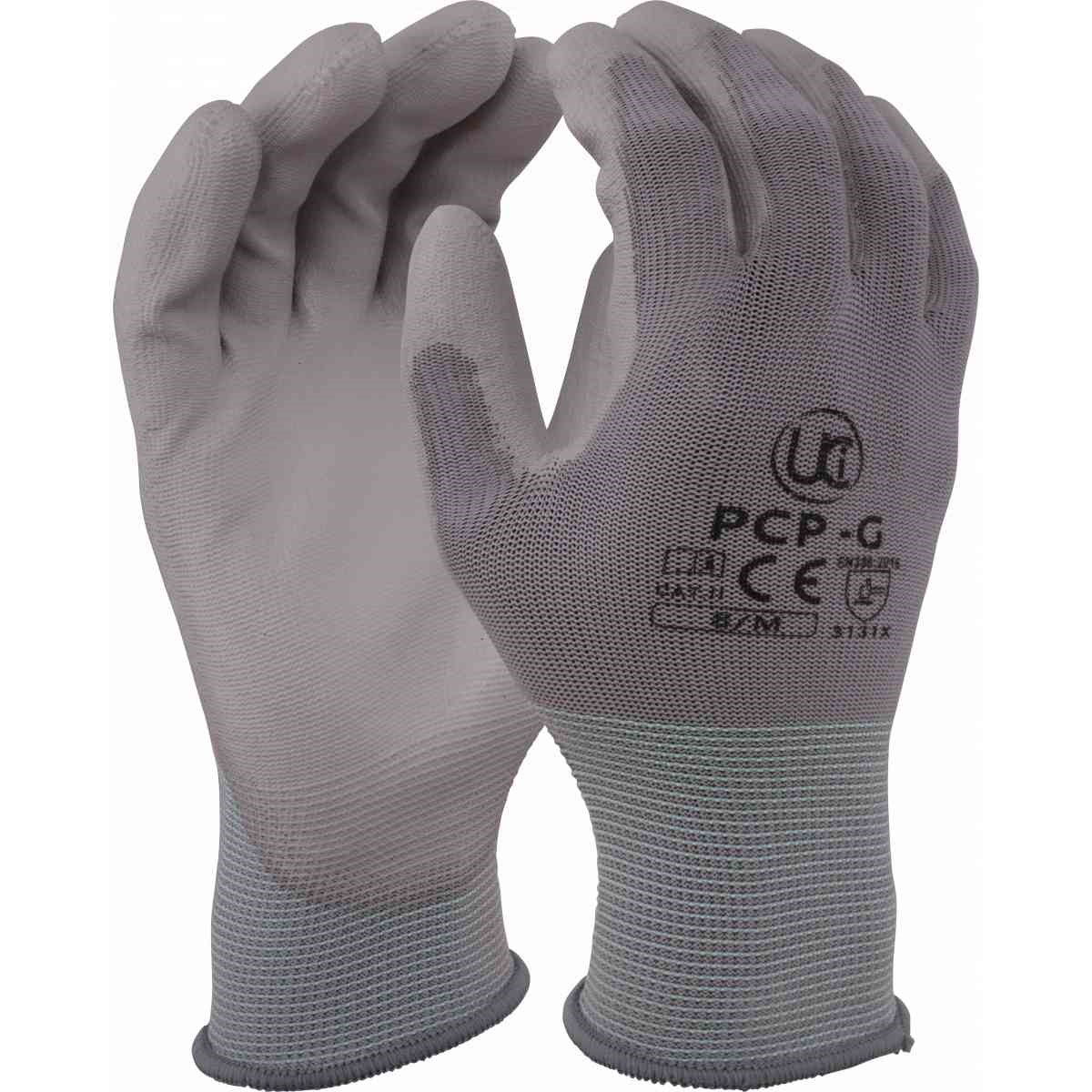 10 Pairs Of UCI PCP-G GREY PU Precise Palm Coated Safety Work Gloves Size 10 